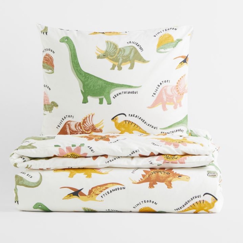 Brand New H&M organic twin duvet cover and pillowcase dino print